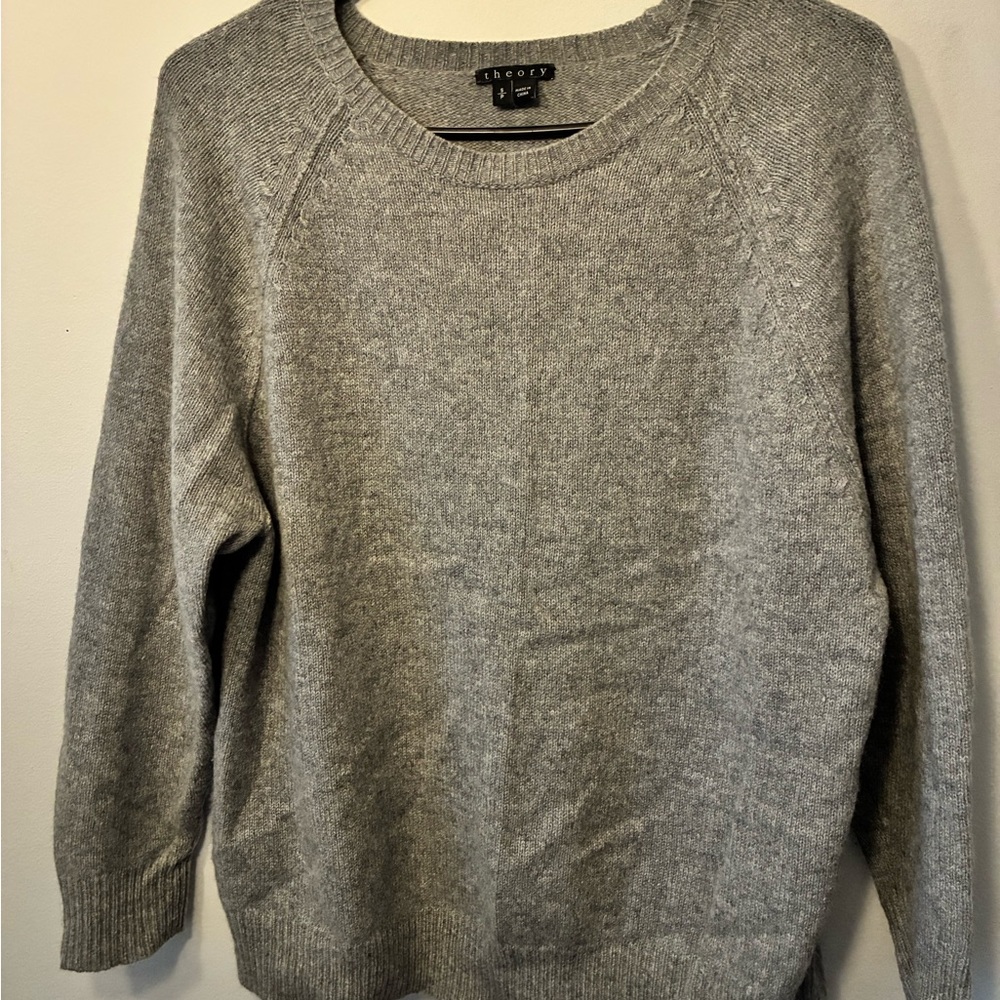 Theory Women's Heather Gray Crew Neck Sweater